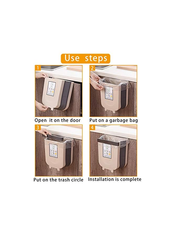 Zaboon Kitchen Hanging Trash Can Foldable Can For Kitchen Bedroom Waste Bin 11L Brown - Image 3