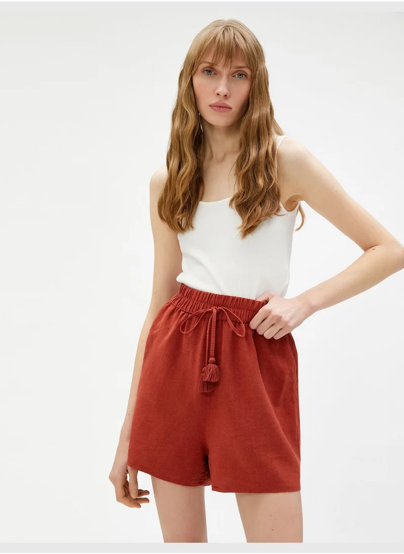 كوتون Drawstring Pocket Detail Linen Mix Short