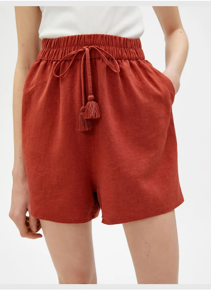 كوتون Drawstring Pocket Detail Linen Mix Short