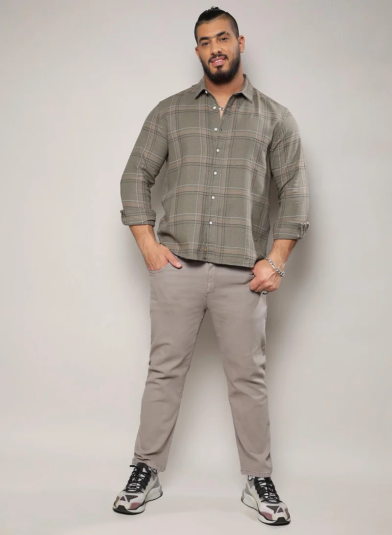 Instafab Plus Instafab Plus Men's Olive Green Maxi Tartan Plaid Shirt For Casual Wear | Spread Collar | Long Sleeve | Button Closure | Cotton Shirt Crafted With Comfort Fit For Everyday Wear