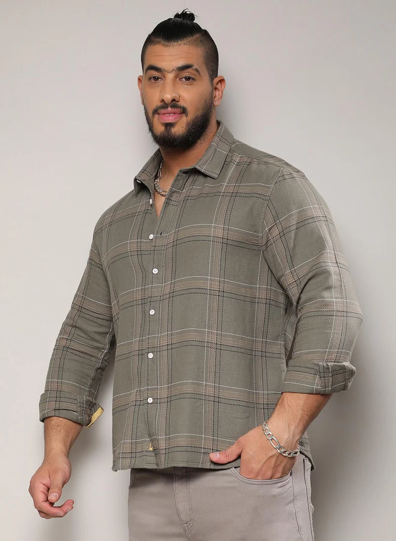 Instafab Plus Instafab Plus Men's Olive Green Maxi Tartan Plaid Shirt For Casual Wear | Spread Collar | Long Sleeve | Button Closure | Cotton Shirt Crafted With Comfort Fit For Everyday Wear