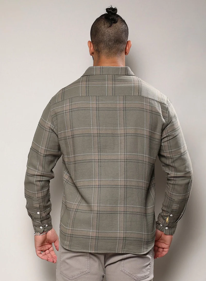 Instafab Plus Instafab Plus Men's Olive Green Maxi Tartan Plaid Shirt For Casual Wear | Spread Collar | Long Sleeve | Button Closure | Cotton Shirt Crafted With Comfort Fit For Everyday Wear