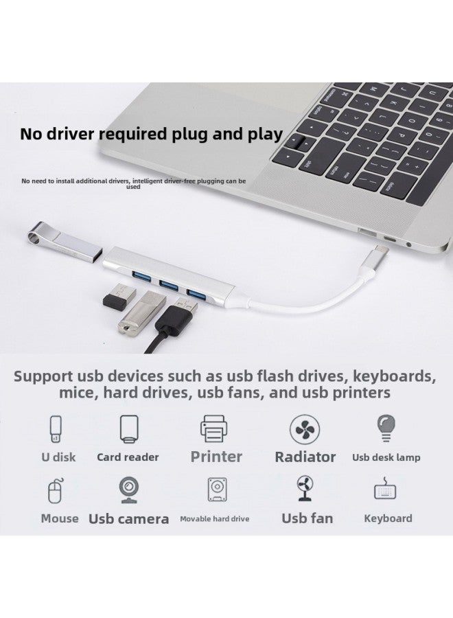 Usbhub3.0 Docking Station Usb Splitter Typec Interface Four-in-one Hub One-to-four Docking Station-Number Of Interfaces:Usb-a Silver Box  - Image 5