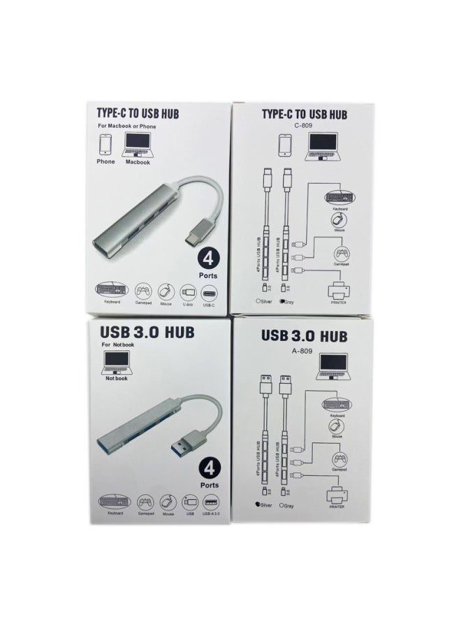 Usbhub3.0 Docking Station Usb Splitter Typec Interface Four-in-one Hub One-to-four Docking Station-Number Of Interfaces:Usb-a Silver Box  - Image 1