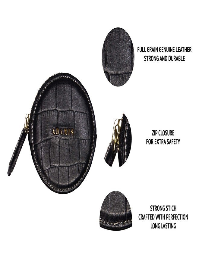 Adamis Full Grain Leather Currency and Coin Purse Change Pouch for Men & Woman with Zip Clousre in Black and Size 9 CM X 9 CM - Image 3