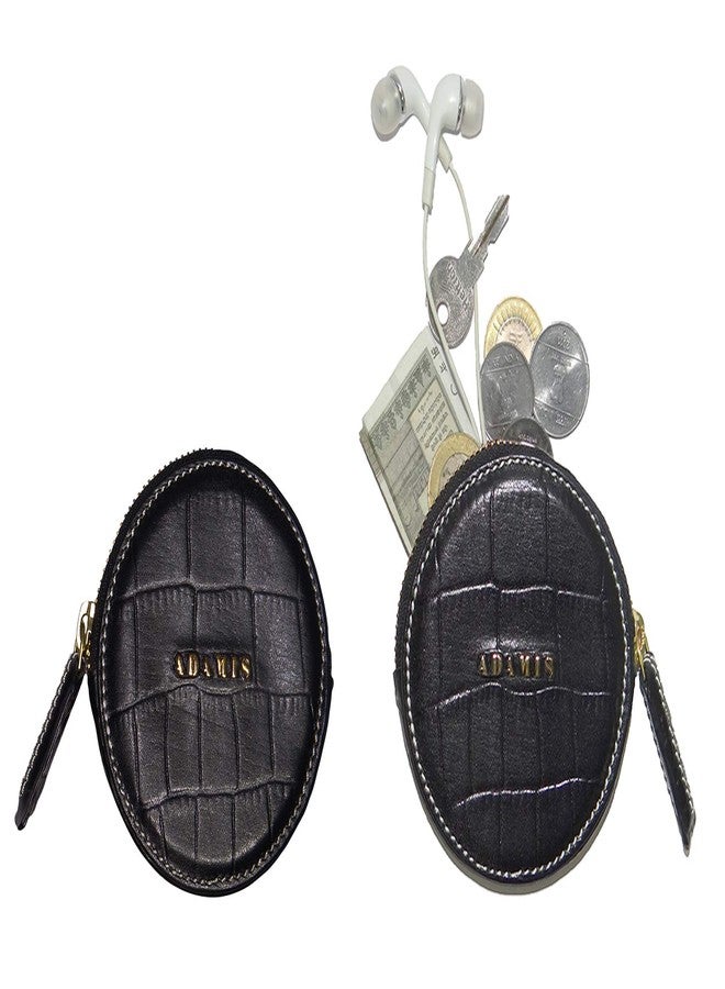 Adamis Full Grain Leather Currency and Coin Purse Change Pouch for Men & Woman with Zip Clousre in Black and Size 9 CM X 9 CM - Image 2
