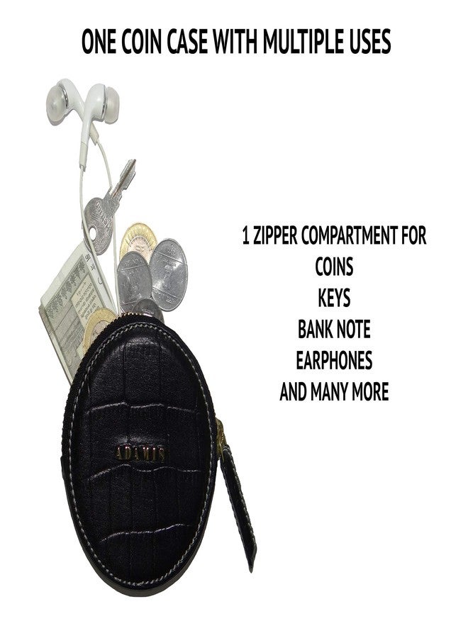 Adamis Full Grain Leather Currency and Coin Purse Change Pouch for Men & Woman with Zip Clousre in Black and Size 9 CM X 9 CM - Image 4
