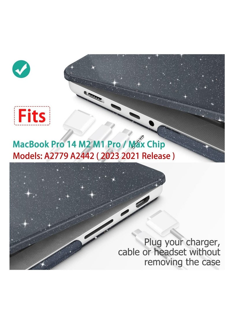 Generic - 3 in 1 Glitter Case Compatible with MacBook Pro 14 inch 2024 2023 2022 2021 Release M4 A3112/A3185/A3401 M3 A2918 A2992 M2 A2779 M1 A2442 Pro/Max, Plastic Hard Shell Case with Keyboard Cover,  Glitter Black - Image 1