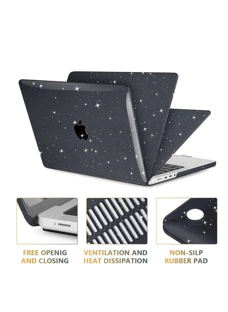 Generic - 3 in 1 Glitter Case Compatible with MacBook Pro 14 inch 2024 2023 2022 2021 Release M4 A3112/A3185/A3401 M3 A2918 A2992 M2 A2779 M1 A2442 Pro/Max, Plastic Hard Shell Case with Keyboard Cover,  Glitter Black - Image 1