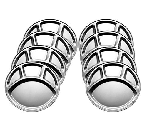 Dynore Set of 8 Stainless Steel Round Mess TrayPartition Plate