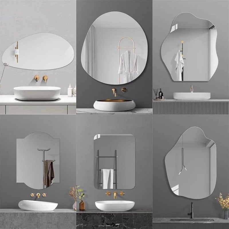 36x40cm Silver Autohesion Glass Wall Mirror For Bedroom Living Room Dressing Table - Image 5