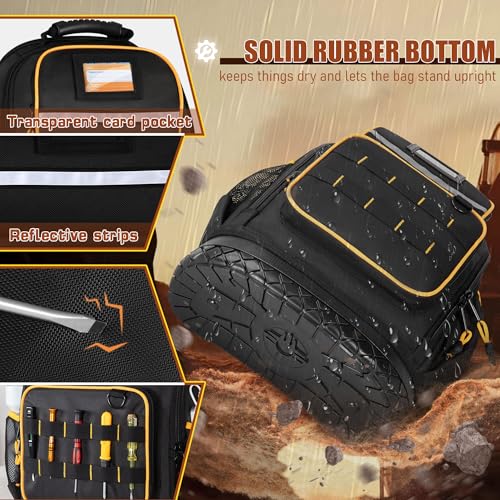 Marscamd Tool Backpack with Hard Bottom and a Tool Pouch Heavy Duty Tool Bag with Multiple Pockets and Laptop Sleeve Black - Image 3