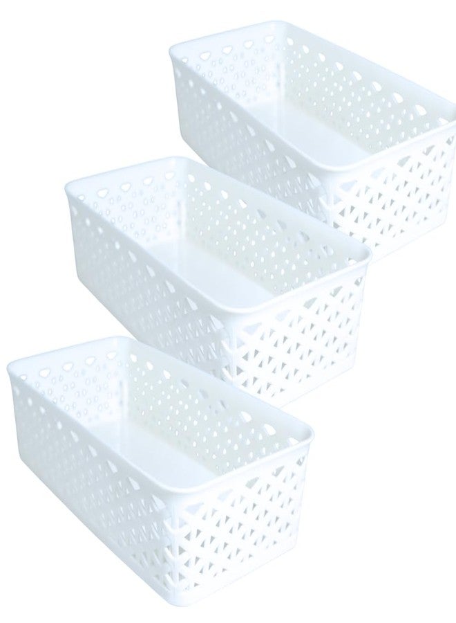 MORVI Ellora -1 Multi-Purpose Plastic Storage Basket|Stackable Organizer Tokri For Home,Kitchen,Bathroom & Office|Ideal For Toys,Clothes,Cosmetics,Stationery|Set Of 3|White - Image 1