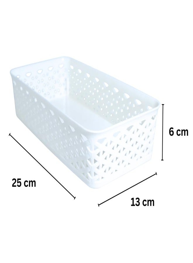 MORVI Ellora -1 Multi-Purpose Plastic Storage Basket|Stackable Organizer Tokri For Home,Kitchen,Bathroom & Office|Ideal For Toys,Clothes,Cosmetics,Stationery|Set Of 3|White - Image 2