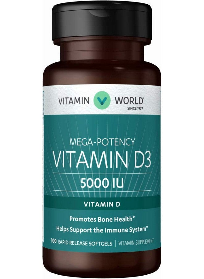 VITAMIN WORLD فيتامين د3 5000 وحدة دولية 100 كبسولة لينة قوة ميجا متاحة حيوياً تعزز صحة العظام تساعد في دعم جهاز المناعة إطلاق سريع خالي من الغلوتين - Image 1