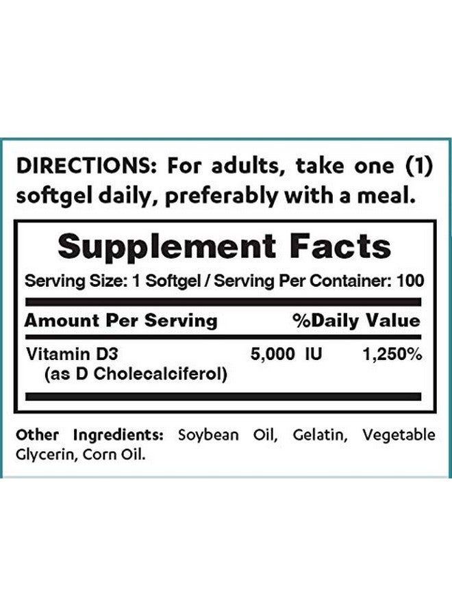 VITAMIN WORLD فيتامين د3 5000 وحدة دولية 100 كبسولة لينة قوة ميجا متاحة حيوياً تعزز صحة العظام تساعد في دعم جهاز المناعة إطلاق سريع خالي من الغلوتين - Image 3