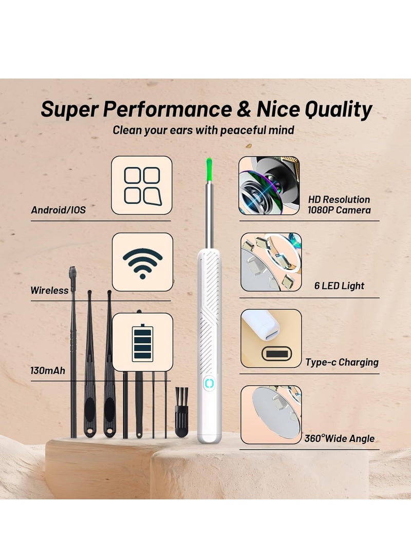 CIMIA Ear Wax Removal,Kids Wireless Visual Ear Cleaner with HD Camera, Rechargeable Earwax Remover Tool, Safe Ear Scoop for Children & Adults, Home Ear Cleaning Kit,White - Image 3
