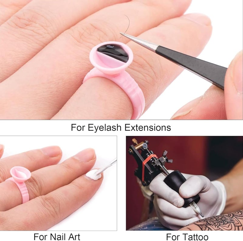SHIELD PLUS Tattoo Ring Ink Cups Makeup Glue Rings Tattoo Rings Cups Disposable Pigment Glue Holder Adhesive Makeup Rings Palette for Eyelash Extension Nail Art Large Division 50 - Image 3