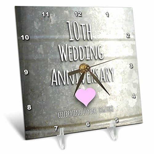 3dRose 10th Wedding Tin Celebrating 10 Years Together - Tenth Anniversaries Ten yrs - Desk Clock, 6 by 6-Inch (dc_154441_1) - Image 5