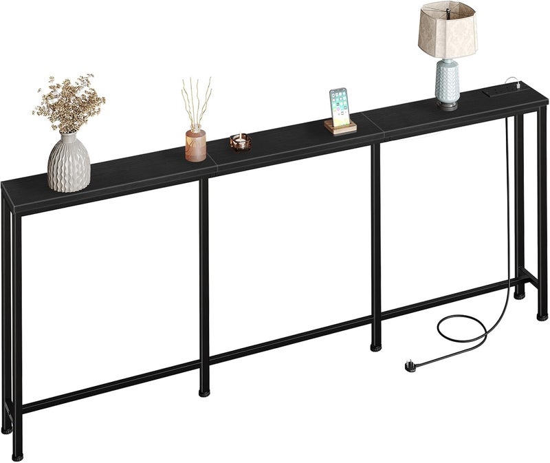 CHOEZON 200cm Narrow Console Table with Power Outlet Slim Sofa Table 18cm Long Back Sofa Table with Charging Station for Entryway Black DTXG20KBB - Image 1