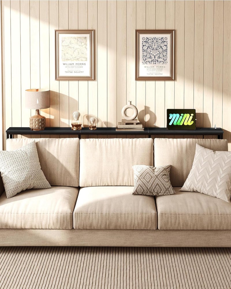 CHOEZON 200cm Narrow Console Table with Power Outlet Slim Sofa Table 18cm Long Back Sofa Table with Charging Station for Entryway Black DTXG20KBB - Image 4