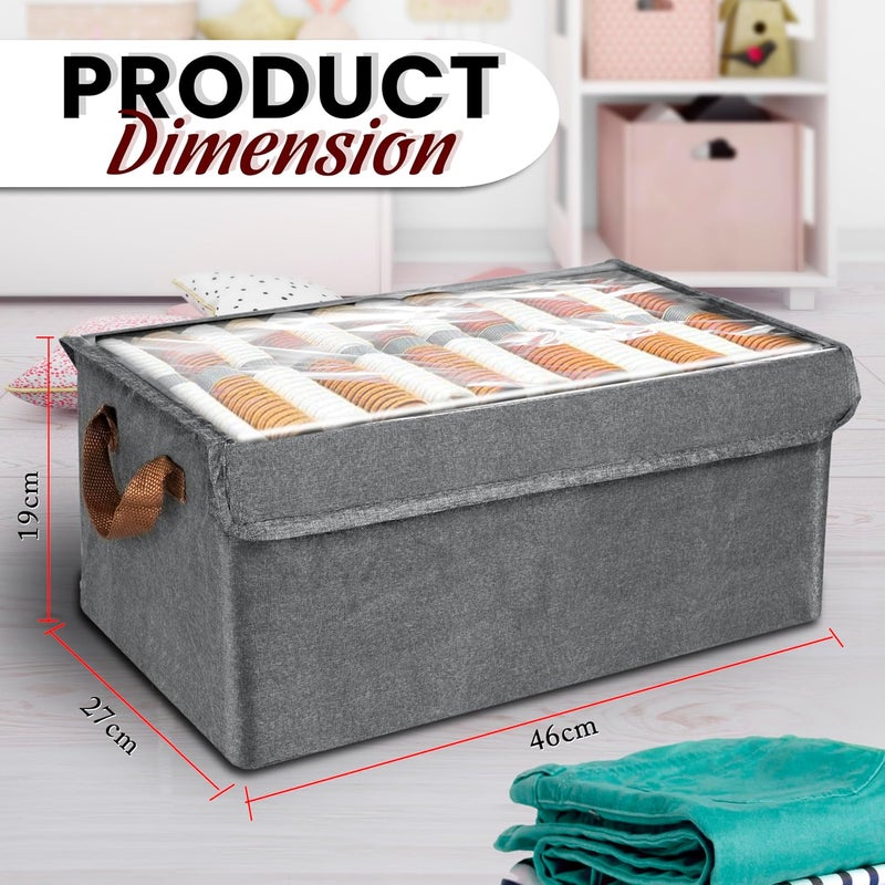 Storite 2 Pack 235 L Storage Bins with Transparent Lids Window Fabric Storage Boxes Foldable Storage Baskets with Handles wardrobe closet organizers and storage bins for Clothes 46x27x19cm - Image 2