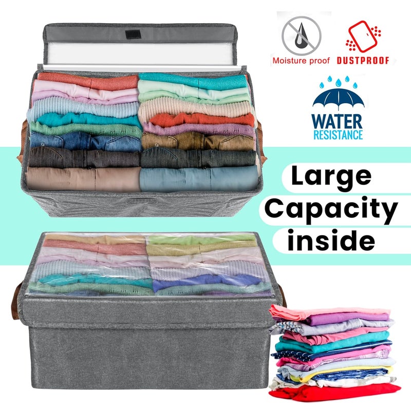Storite 2 Pack 235 L Storage Bins with Transparent Lids Window Fabric Storage Boxes Foldable Storage Baskets with Handles wardrobe closet organizers and storage bins for Clothes 46x27x19cm - Image 5