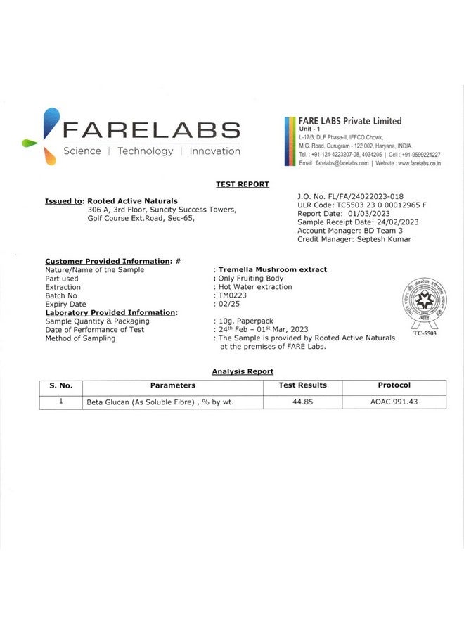 Rooted Actives Tremella Mushroom Extract (60 Veg caps, 500 mg) |Beauty, Skin Glow, Collagen booster, Hyalyronic acid, Hydration| USDA Organic, 45% Beta Glucans - Image 5