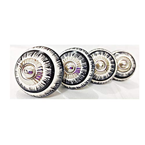 Rajasthani Arts Rajasthani Arts Round Hand Painted Ceramic Knobs for Cabinets and Drawer Black and Off White Pack of 4 Pieces 