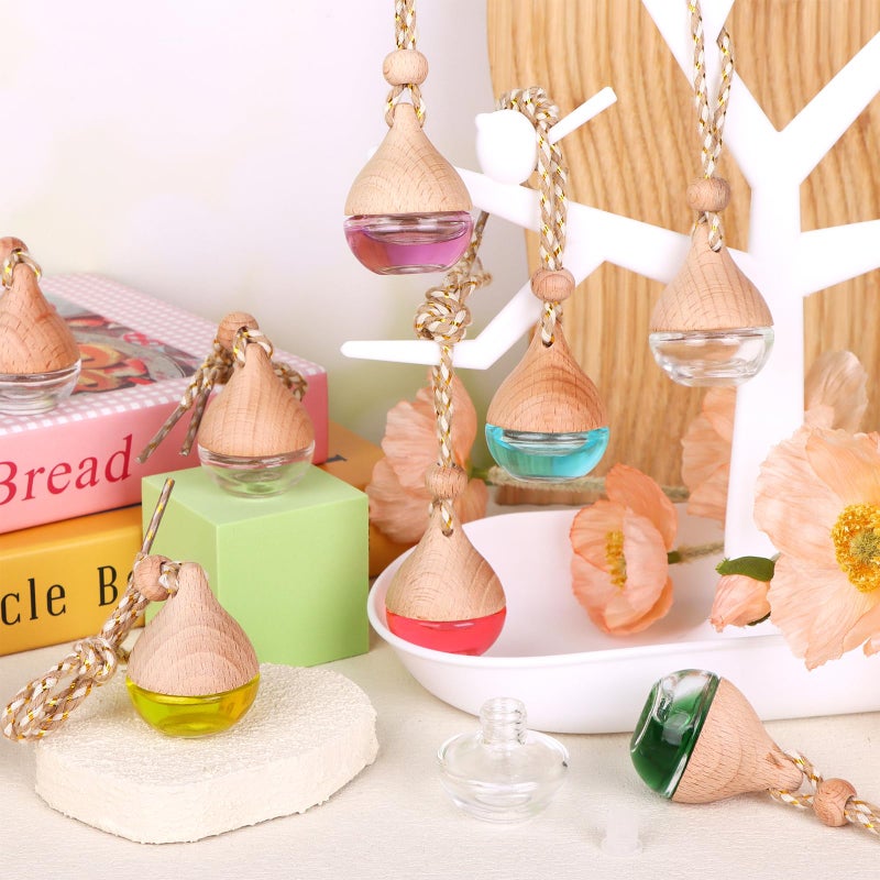 Mkhaslri 60 Pcs Hanging Car Air Freshener Car Diffuser Bottle Empty Glass Perfume Bottles Air Freshener Diffuser Bottle Pendant for Essential Oils Fragrance Aromatherapy Ornament Decor (Water Drop) - Image 4