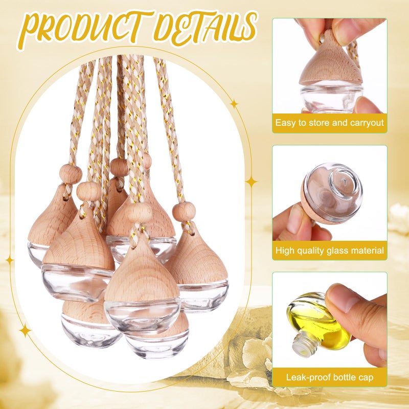 Mkhaslri 60 Pcs Hanging Car Air Freshener Car Diffuser Bottle Empty Glass Perfume Bottles Air Freshener Diffuser Bottle Pendant for Essential Oils Fragrance Aromatherapy Ornament Decor (Water Drop) - Image 2