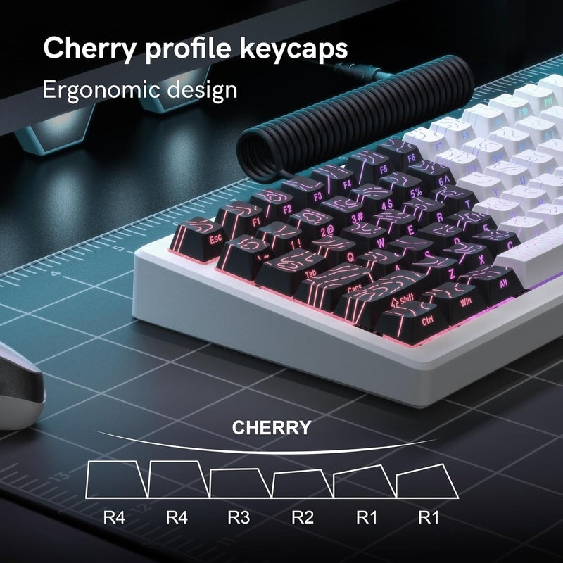 dagaladoo أغطية مفاتيح PBT مزدوجة الطلقة من للوحات المفاتيح الميكانيكية، أغطية مفاتيح طبوغرافية سوداء/بيضاء، أغطية مفاتيح مخصصة شفافة، أغطية مفاتيح بملف Cherry للوحات المفاتيح بتخطيط أمريكي بنسبة 60% و75% و100% - Image 3