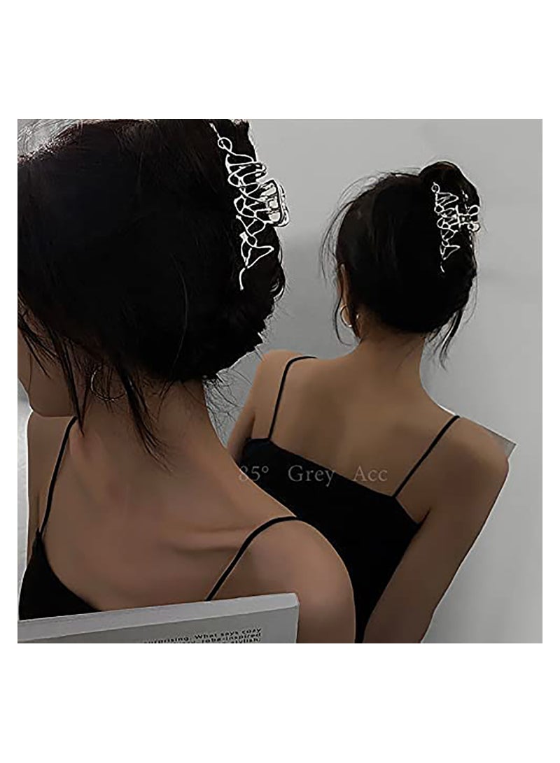 SYOSI 2 Pcs Large Metal Hair Claw Clips  Personality Nonslip Silver Hair ClampsPerfect Jaw Hair Clamps For Women And ThinnerThick Hair StylingStrong Hold HairFashion Hair Accessories - Image 5
