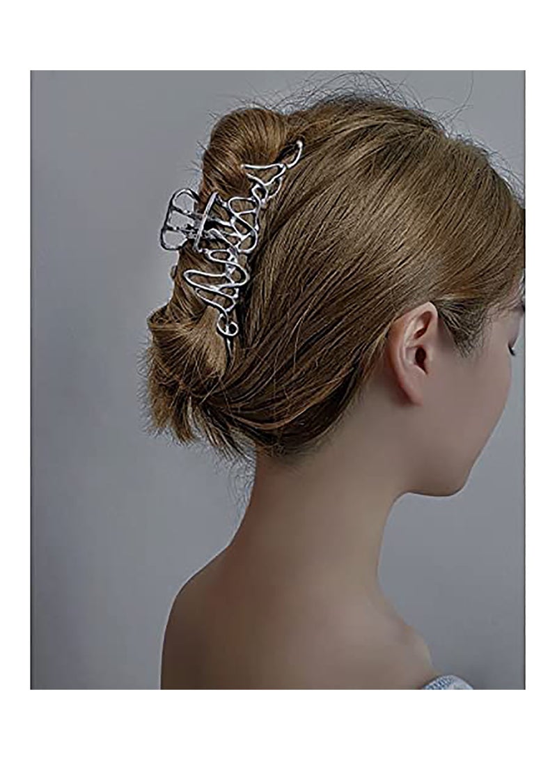 SYOSI 2 Pcs Large Metal Hair Claw Clips  Personality Nonslip Silver Hair ClampsPerfect Jaw Hair Clamps For Women And ThinnerThick Hair StylingStrong Hold HairFashion Hair Accessories - Image 3