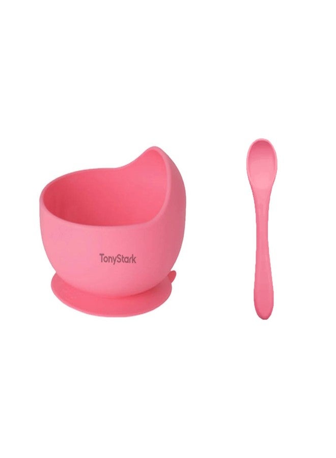TONY STARK Silicone Unbreakable Baby Bowl & Handle Spoon - Suction Design, Non-Slip, BPA Free, Dishwasher & Microwave Safe (Pink, 1 Set) - Image 1