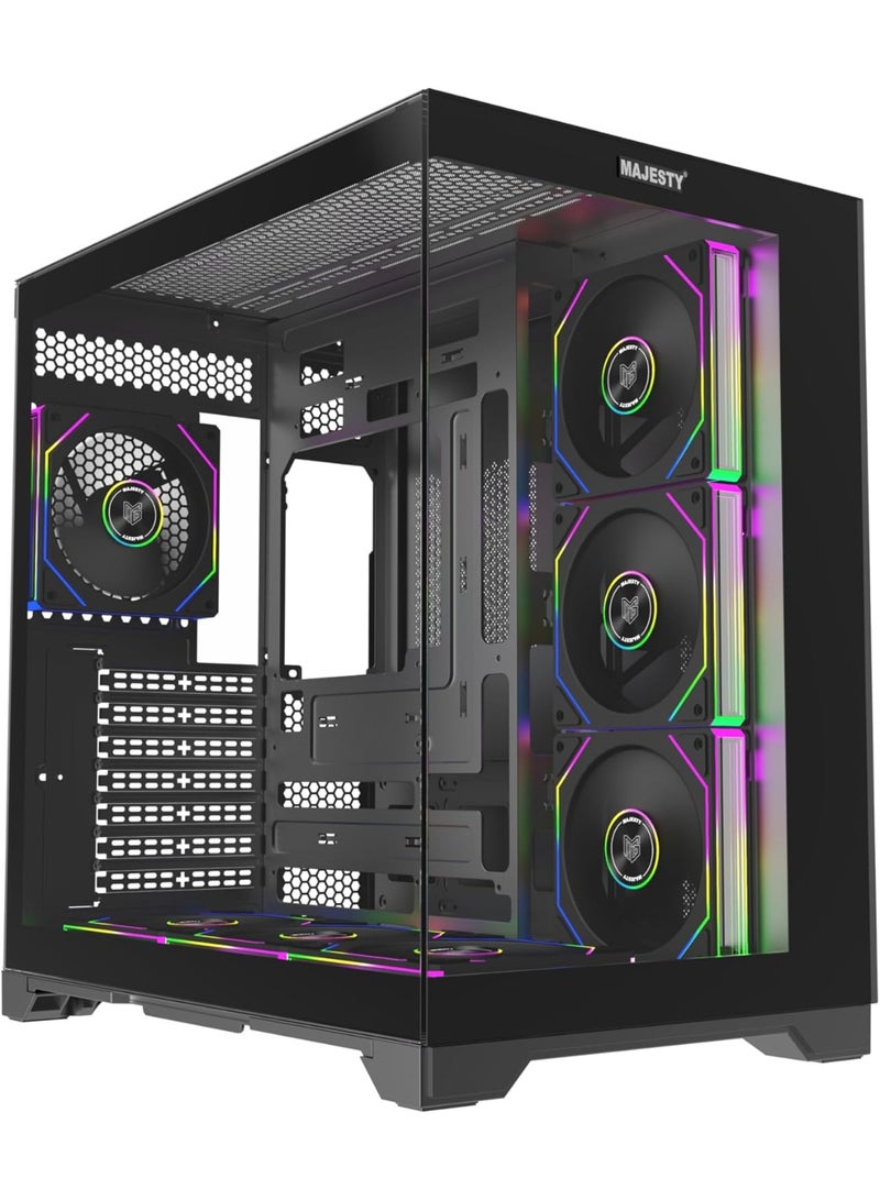 ماجيستي صندوق كمبيوتر ماجيستي جلاكسي ميد تاور – 7 مراوح ARGB، دعم ATX، تصميم بتوصيل خلفي أنيق