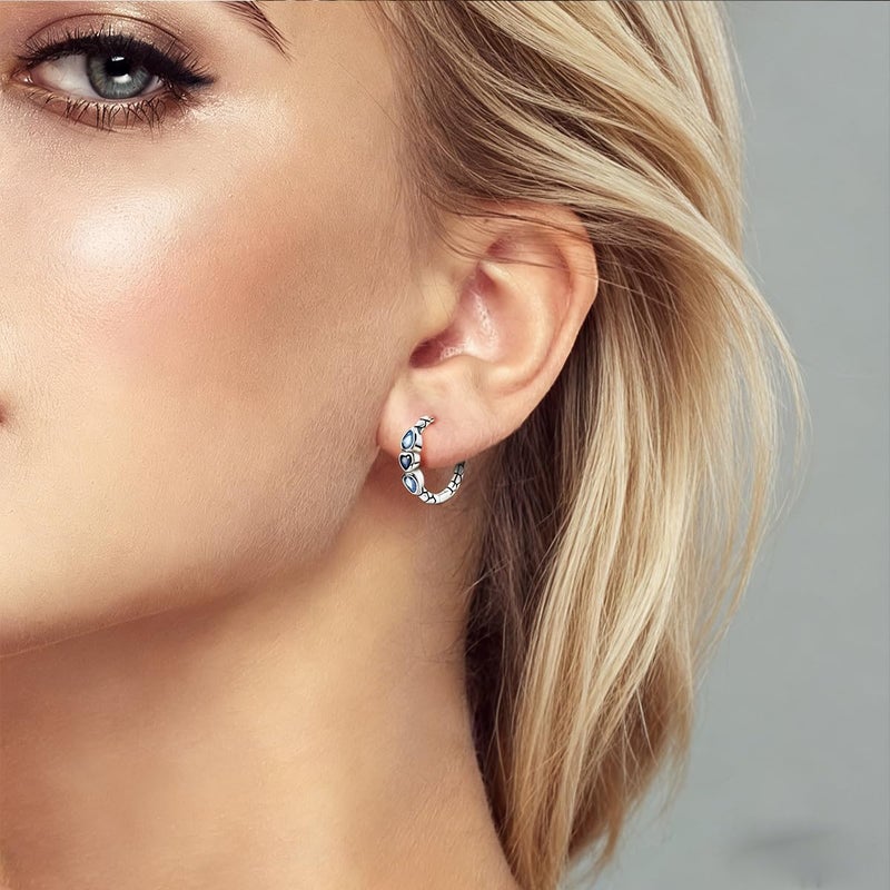 Parmuz 925 Sterling Silver Huggie Hoop Earrings Star Moon Butterfly Posts Thick Chunky Hoops for Women Small Tiny cuff Cubic Zirconia Snake Heart Earring - Image 5
