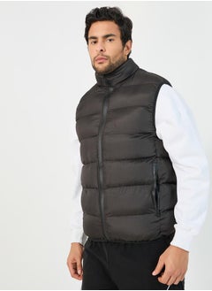 Styli Sleeveless Puffer Jacket with Contrast Zipper Detail  - Image 1