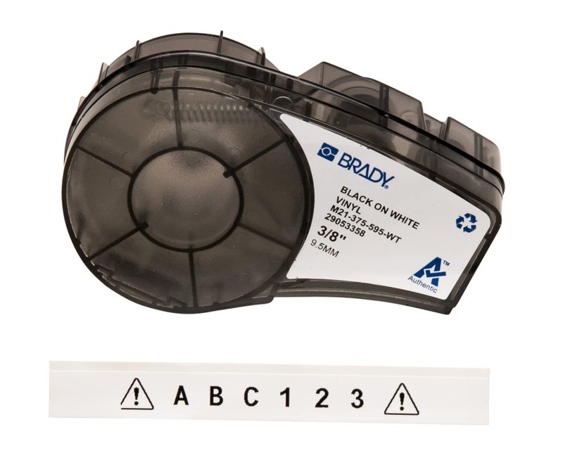 Brady Authentic (M21-375-595-WT) All-Weather Vinyl Label for Indoor/Outdoor ID, Lab and Equipment Labeling, Black on White- For M210, M210-LAB, M211, BMP21-PLUS and BMP21-LAB Printers, .375" 21' L - Image 1