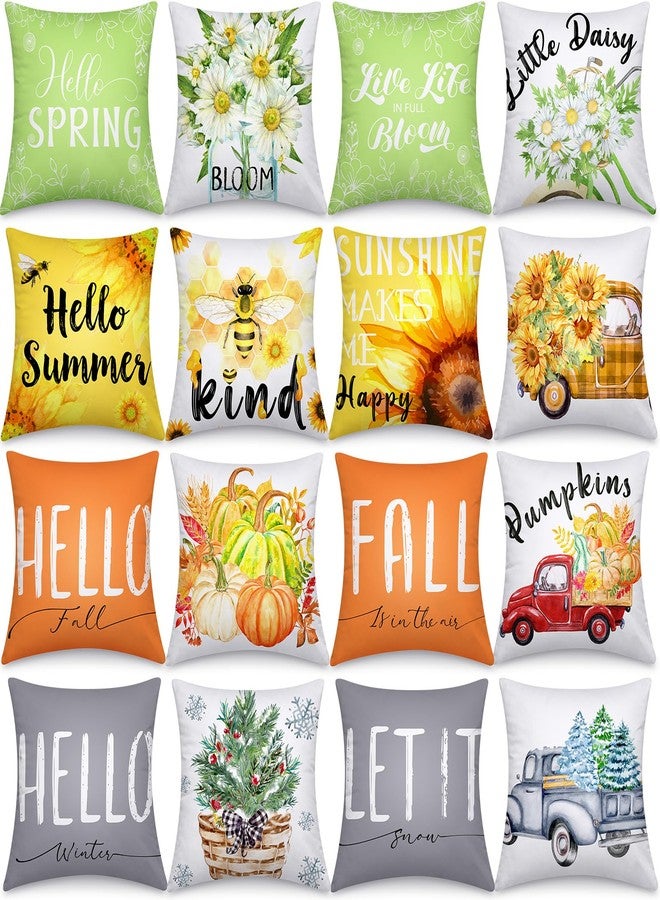 Mindsoft 16 Pcs Holiday Pillow Covers 18x18 Inch Seasonal Throw Pillow Cover Fall Halloween Pillowcase Sunflower Pumpkin Snowflake Gnome Cushion Case for Holiday Farmhouse Home Sofa Decor - Image 1