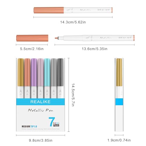 REALIKE Metallic Pens for Cricut Maker 3/Maker 4/Maker/Explore 3/4/Air 2/Air, Multicolor Marker Pens Set of 7 Pack Drawing Coloring Pens Compatible with Cricut Machine (1.0 Tip) - Image 4