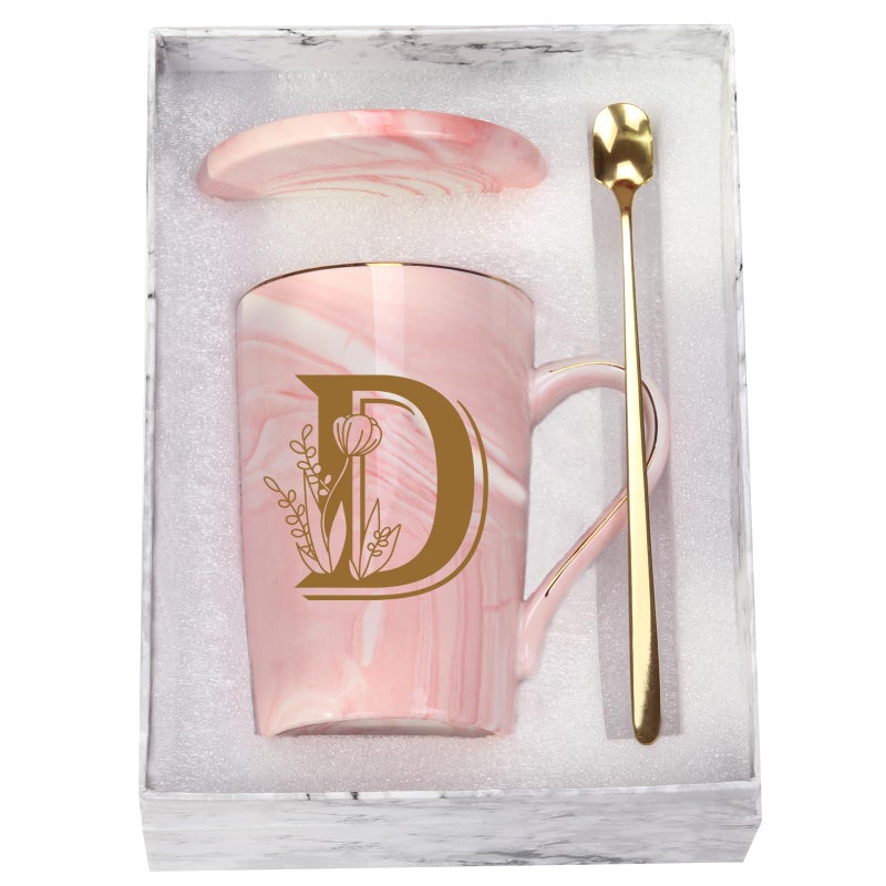 WENSSY Letter D Personalized Initial Mugs with Flower, Letter D Personalized Novelty Coffee Mug, Novelty Letter Coffee Mugs for Women, Bridal Shower Gifts, Women's Initials Gifts Coffee Mug 14 Ounce Pink - Image 1