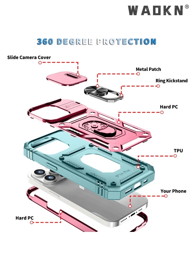 WAOKN - Cover for IPhone 15 Pro Max 6.7 Inch Case 360° Full Body Protection Silicone Bumper  with Kickstand  Slide Camera Cover Hybrid Heavy Duty Hard Luxury Phone Sheel - Image 1