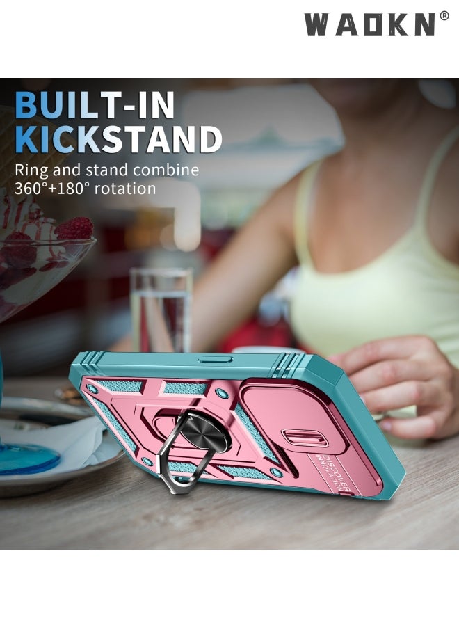 WAOKN - Cover for IPhone 15 Pro Max 6.7 Inch Case 360° Full Body Protection Silicone Bumper  with Kickstand  Slide Camera Cover Hybrid Heavy Duty Hard Luxury Phone Sheel - Image 1