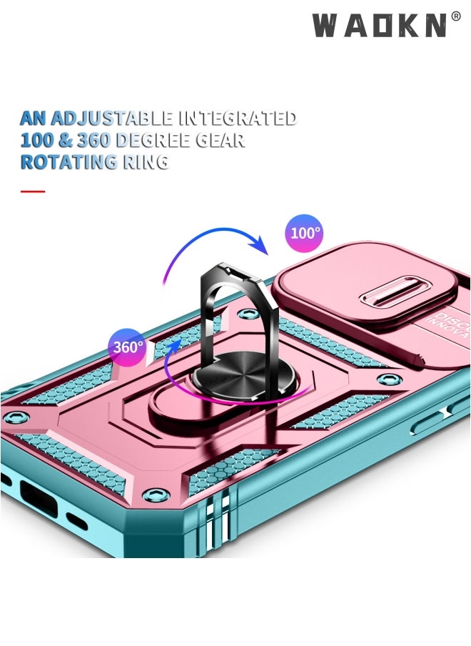 WAOKN - Cover for IPhone 15 Pro Max 6.7 Inch Case 360° Full Body Protection Silicone Bumper  with Kickstand  Slide Camera Cover Hybrid Heavy Duty Hard Luxury Phone Sheel - Image 1