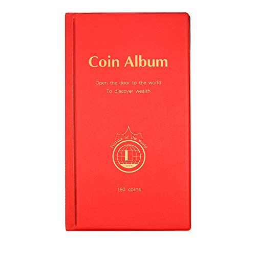 AITIME 180 Pockets Collection Supplies - Coin Holders Book Album for Collectors, Storage Suitable for Coin Diameter Less Than 1.66 Inches (Red) - Image 1