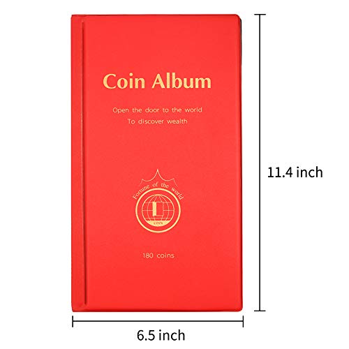 AITIME 180 Pockets Collection Supplies - Coin Holders Book Album for Collectors, Storage Suitable for Coin Diameter Less Than 1.66 Inches (Red) - Image 4