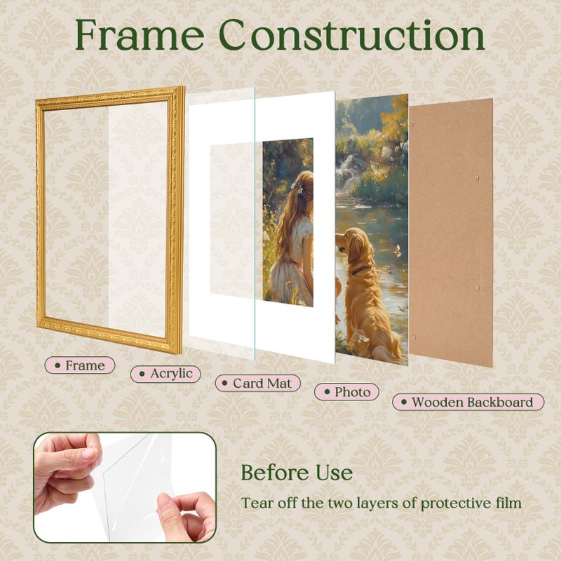 TWING 11x14 Picture Frame,Display 8x10 Photo with Mat or 11x14 without Mat,Ornate Vintage 11 x 14 Photo Frames for Wall Mounting,Bronze,1 Pack - Image 3