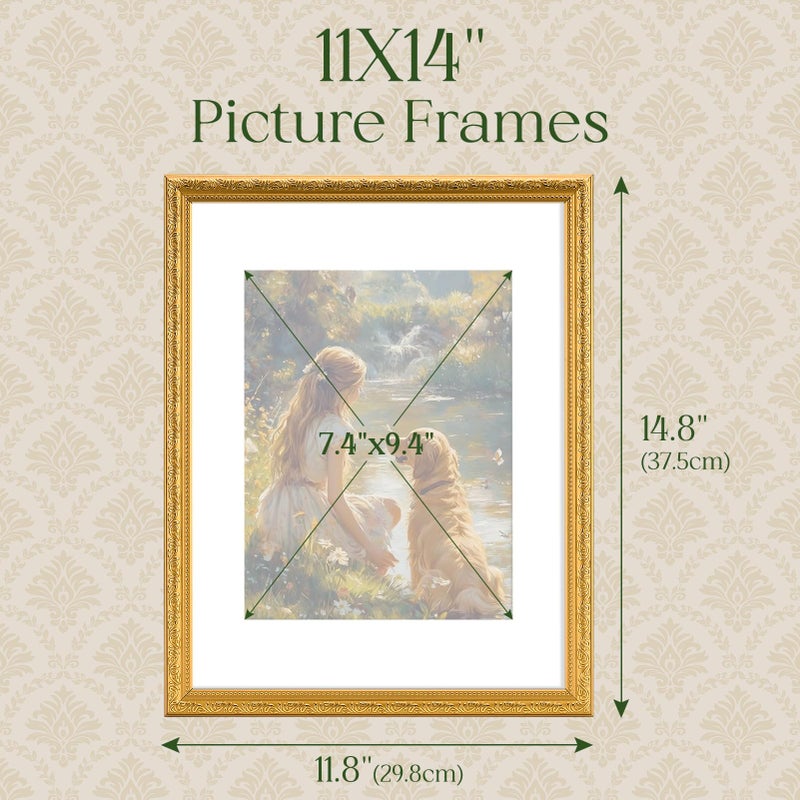 TWING 11x14 Picture Frame,Display 8x10 Photo with Mat or 11x14 without Mat,Ornate Vintage 11 x 14 Photo Frames for Wall Mounting,Bronze,1 Pack - Image 2