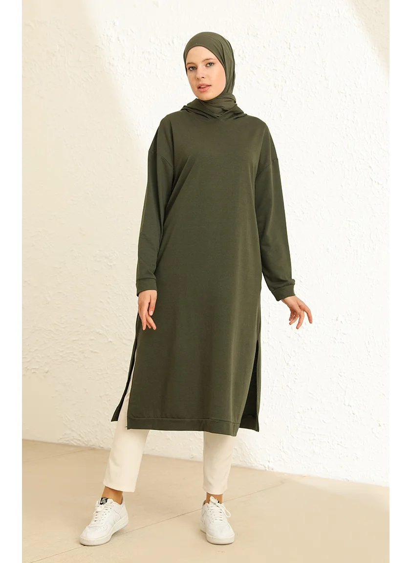 Sefa Merve Hooded Sports Tunic 3007-12 Khaki Green